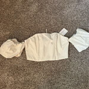 White off the shoulder lace up top